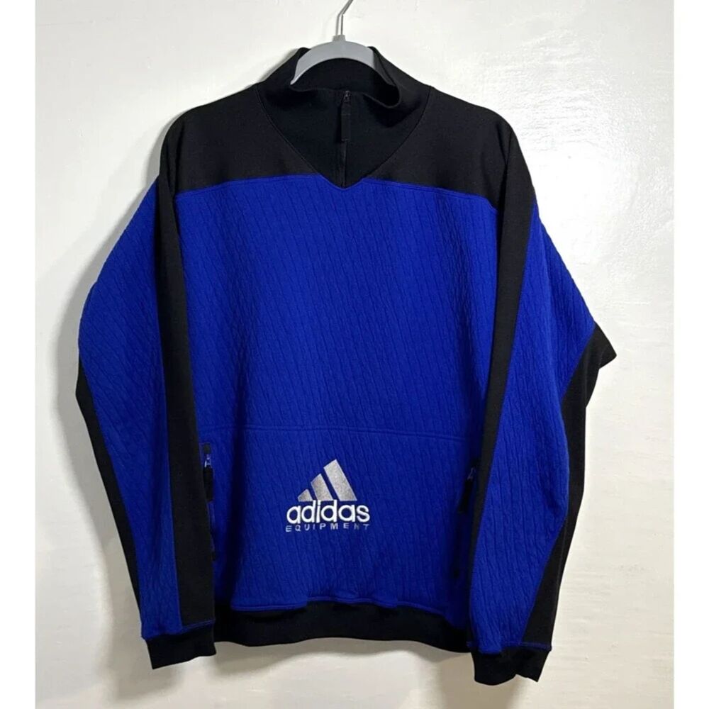 Adidas Equipment 90s Mens Rare Blue & Black Jacket Size Large Vintage Sportswear